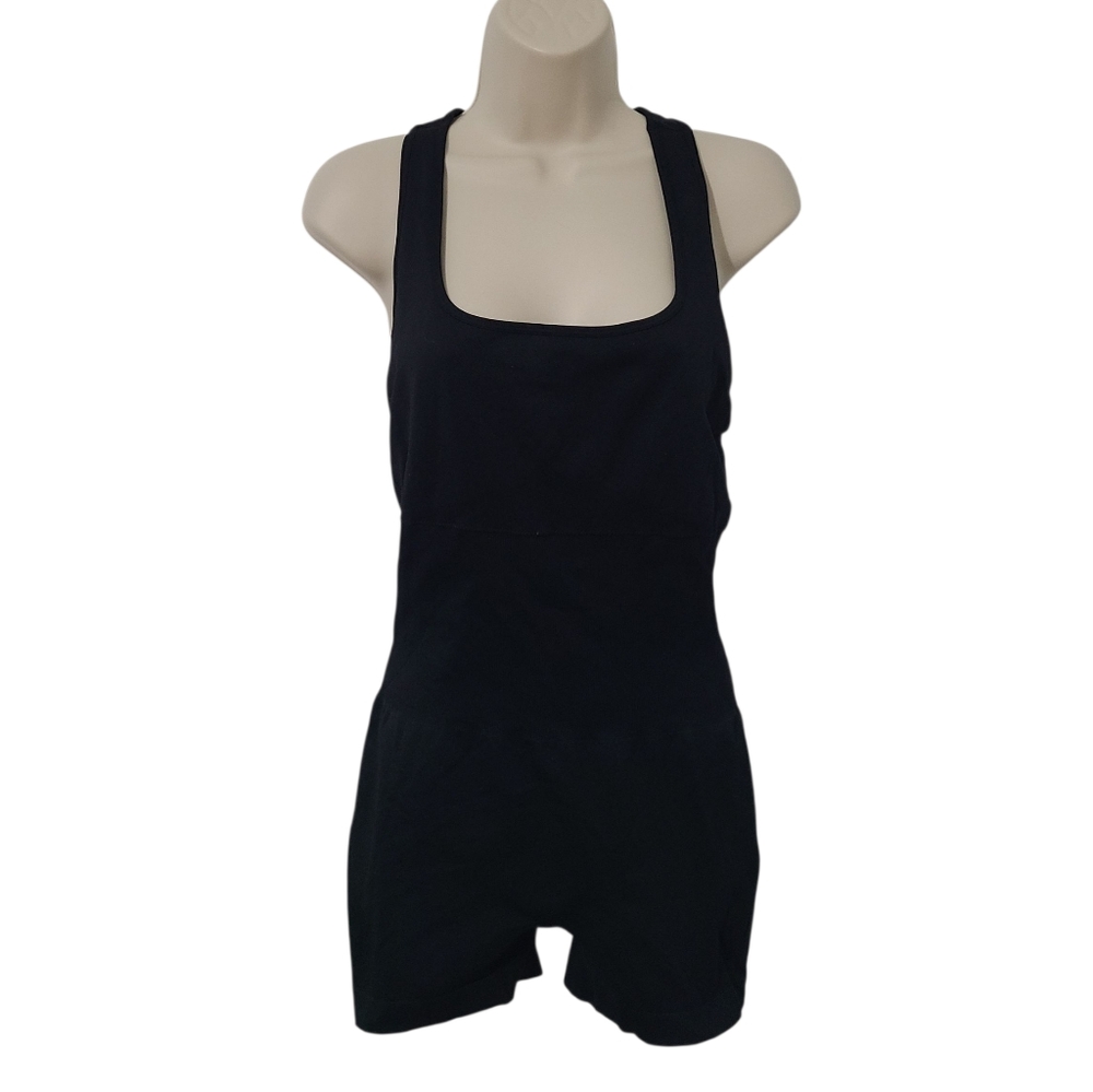 Black Open Back Workout Romper - Picture 3 of 5